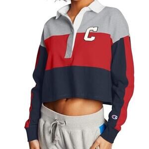 Champion Life Womens Ruby Jersey Cropped Tee Long Sleeve C Felt Logo Collar SZ L